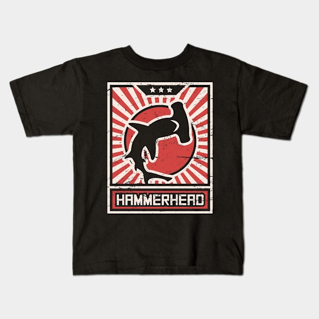 Hammerhead Shark Propaganda poster Kids T-Shirt by MeatMan